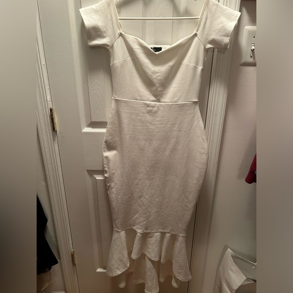 Lulus - White, Off the Shoulder Midi Dress, small - Picture 4 of 5